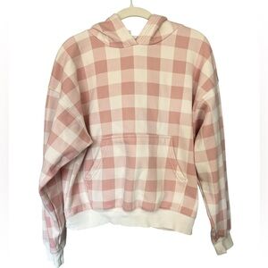 Women’s Fabletics Cozy Fleece Beautiful Pink White/Ivory Checkered Hoodie Size M